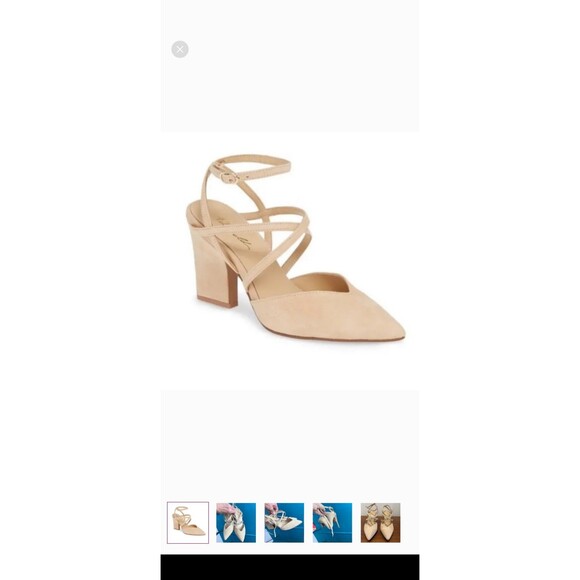 42 Gold "Fire" suede pointed toe, ankle strap pump - Picture 2 of 4